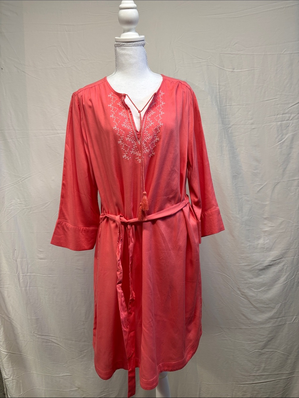 White Stag Coral Embroidered Tie-Front Dress